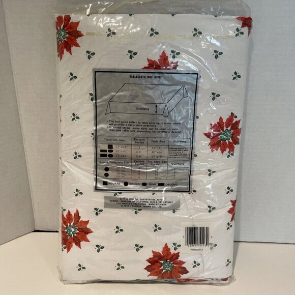 Vintage Lisa Holiday Vinyl Flannel Back TABLECLOTH Oblong 52X102" Poinsettia NEW - Picture 5 of 7